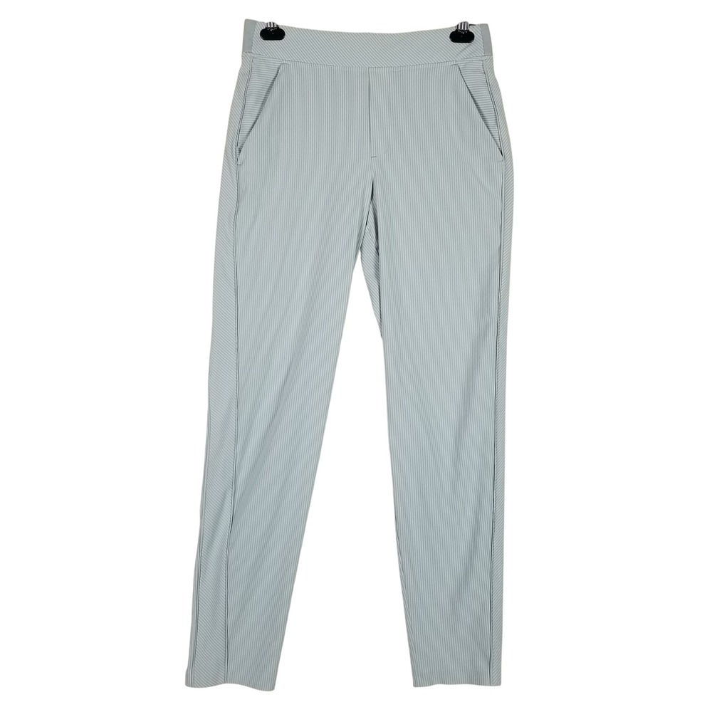 Athleta Pinstripe Tapered Pants Women 6 Tall Sage Green Stretch Commuter